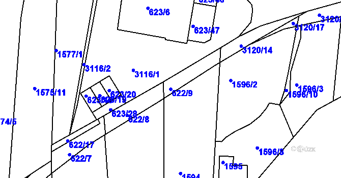 Parcela st. 622/9 v KÚ Jundrov, Katastrální mapa