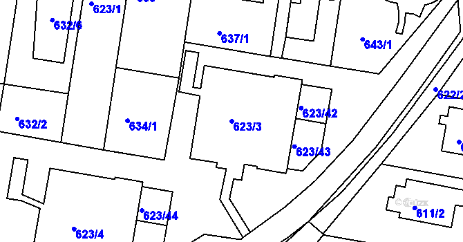 Parcela st. 623/3 v KÚ Jundrov, Katastrální mapa