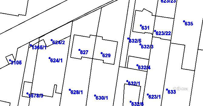 Parcela st. 629 v KÚ Jundrov, Katastrální mapa