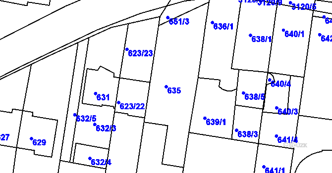 Parcela st. 635 v KÚ Jundrov, Katastrální mapa