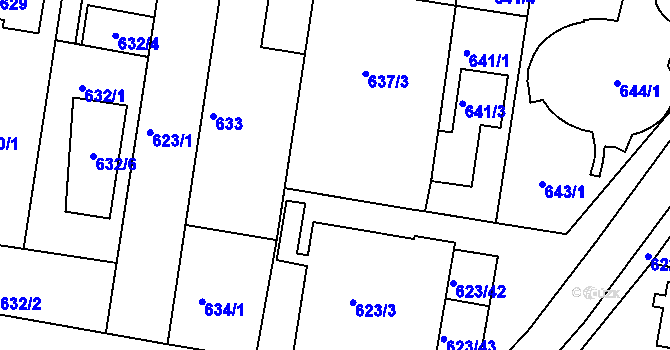 Parcela st. 637/1 v KÚ Jundrov, Katastrální mapa