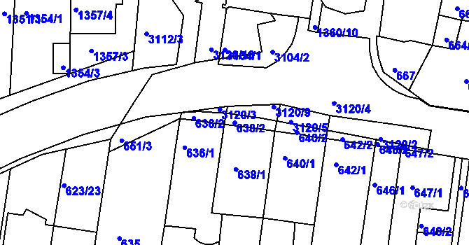 Parcela st. 638/2 v KÚ Jundrov, Katastrální mapa