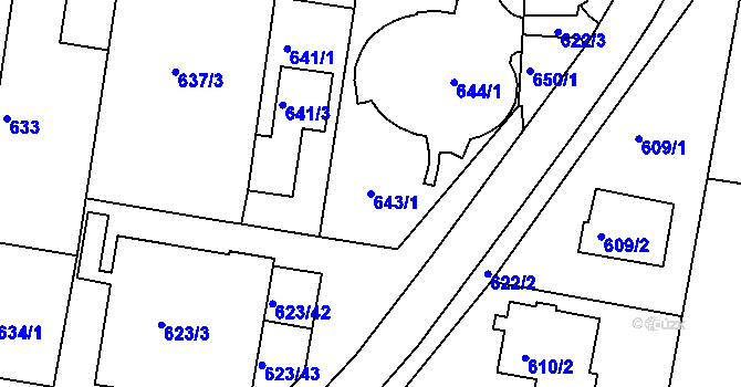 Parcela st. 643/1 v KÚ Jundrov, Katastrální mapa