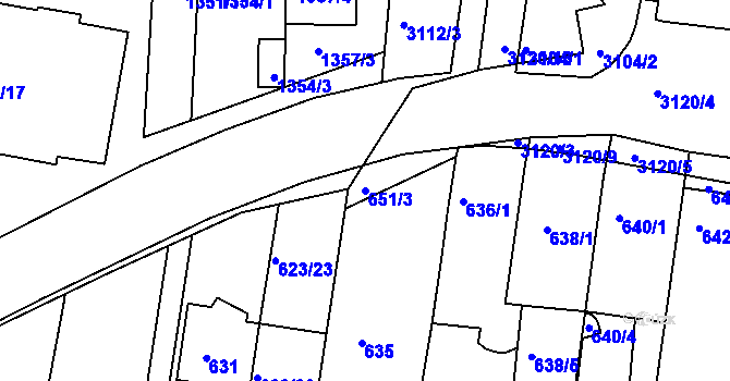 Parcela st. 651/3 v KÚ Jundrov, Katastrální mapa