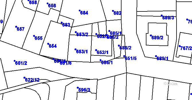Parcela st. 652/1 v KÚ Jundrov, Katastrální mapa