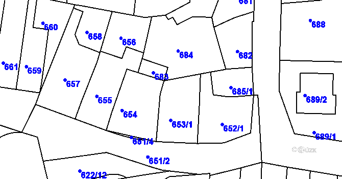 Parcela st. 653/2 v KÚ Jundrov, Katastrální mapa