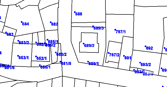 Parcela st. 689/2 v KÚ Jundrov, Katastrální mapa