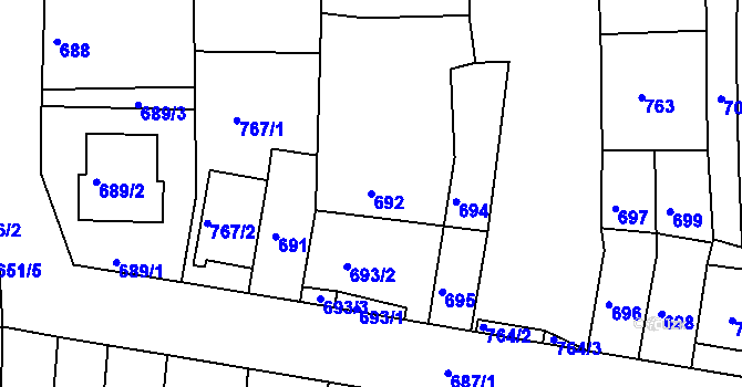 Parcela st. 692 v KÚ Jundrov, Katastrální mapa