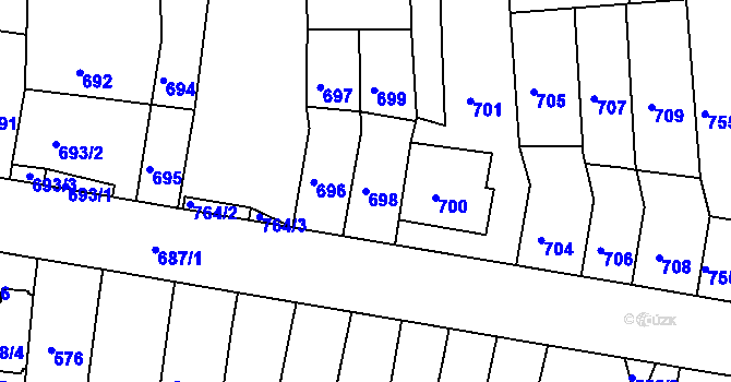 Parcela st. 698 v KÚ Jundrov, Katastrální mapa