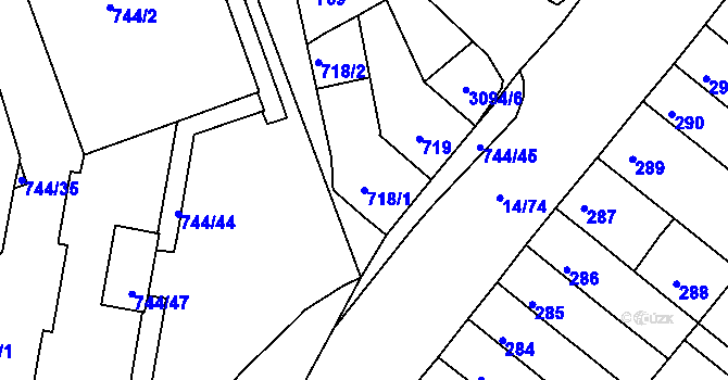 Parcela st. 718/1 v KÚ Jundrov, Katastrální mapa