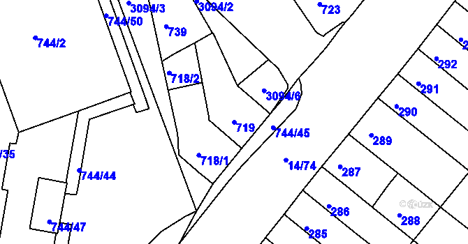 Parcela st. 719 v KÚ Jundrov, Katastrální mapa