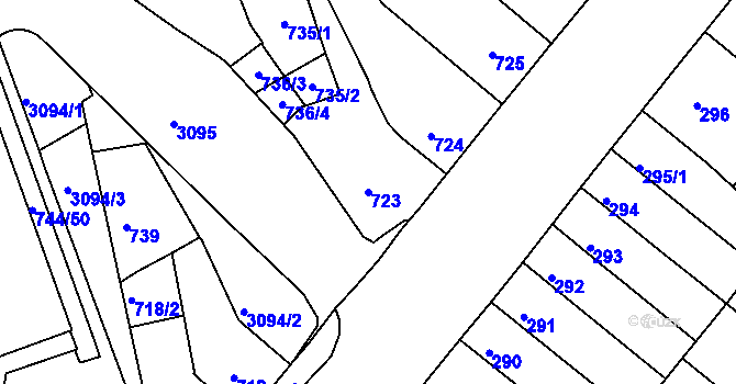 Parcela st. 723 v KÚ Jundrov, Katastrální mapa