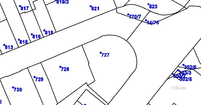 Parcela st. 727 v KÚ Jundrov, Katastrální mapa