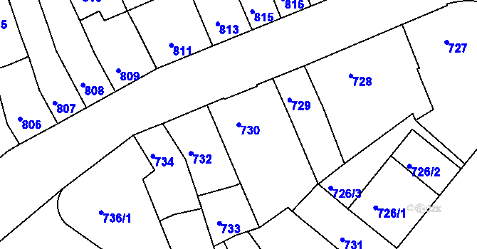 Parcela st. 730 v KÚ Jundrov, Katastrální mapa