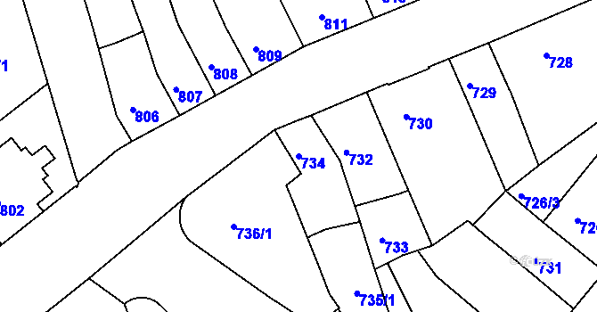Parcela st. 734 v KÚ Jundrov, Katastrální mapa