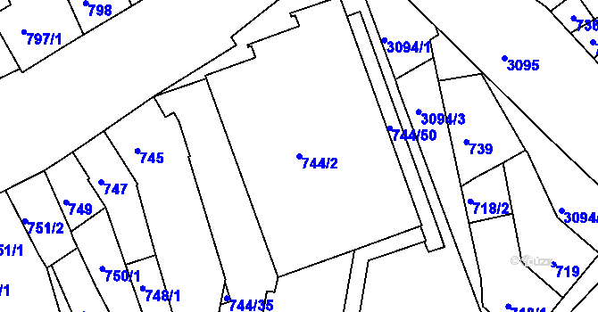 Parcela st. 744/2 v KÚ Jundrov, Katastrální mapa