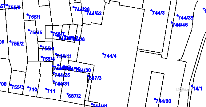 Parcela st. 744/4 v KÚ Jundrov, Katastrální mapa