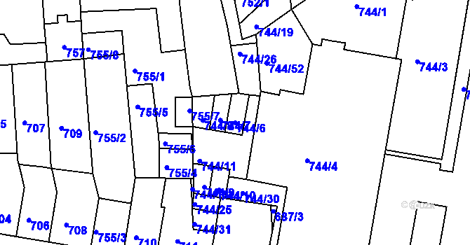 Parcela st. 744/6 v KÚ Jundrov, Katastrální mapa