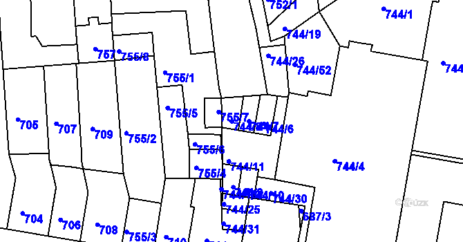 Parcela st. 744/8 v KÚ Jundrov, Katastrální mapa