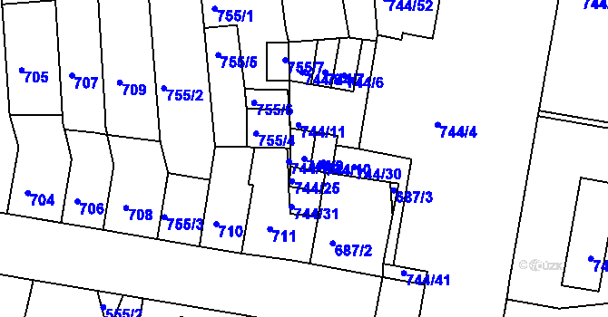 Parcela st. 744/9 v KÚ Jundrov, Katastrální mapa
