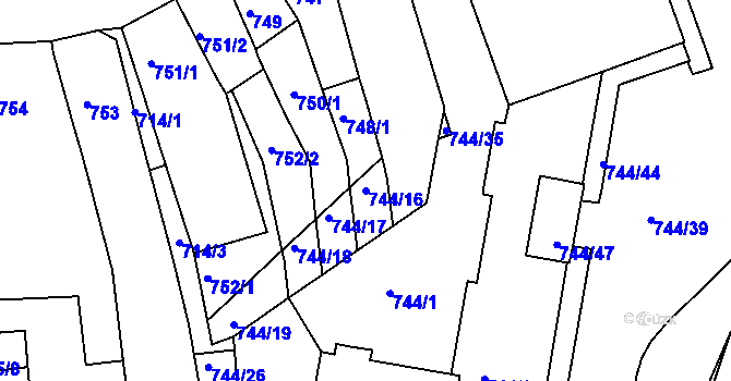 Parcela st. 744/16 v KÚ Jundrov, Katastrální mapa