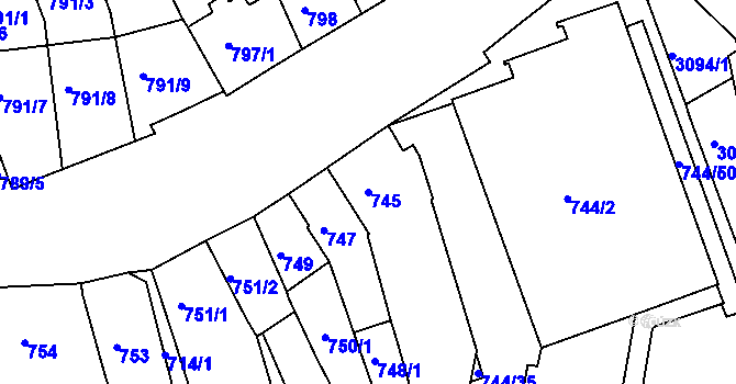 Parcela st. 745 v KÚ Jundrov, Katastrální mapa