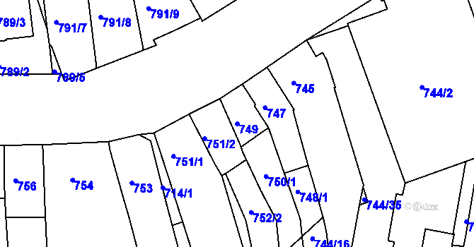 Parcela st. 749 v KÚ Jundrov, Katastrální mapa