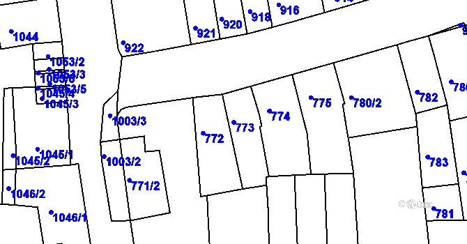 Parcela st. 773 v KÚ Jundrov, Katastrální mapa