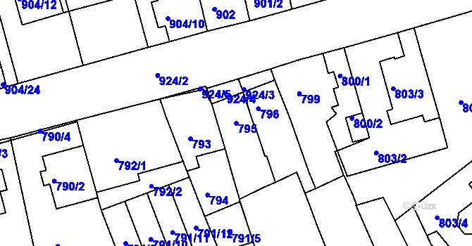 Parcela st. 795 v KÚ Jundrov, Katastrální mapa