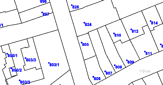 Parcela st. 805 v KÚ Jundrov, Katastrální mapa