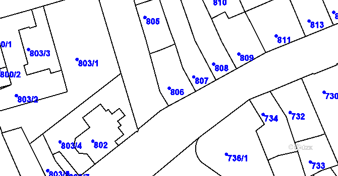 Parcela st. 806 v KÚ Jundrov, Katastrální mapa