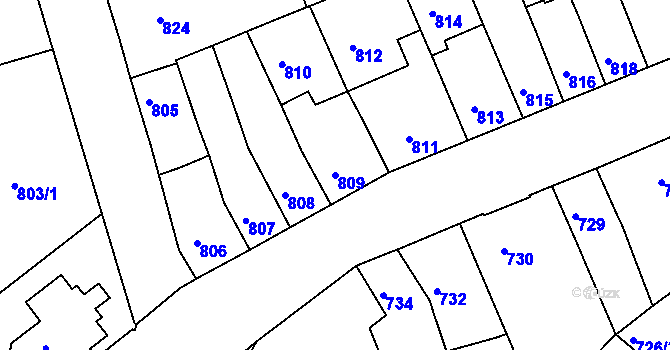 Parcela st. 809 v KÚ Jundrov, Katastrální mapa