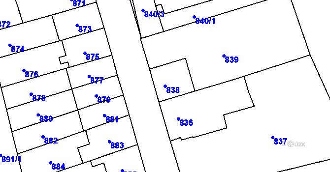 Parcela st. 838 v KÚ Jundrov, Katastrální mapa