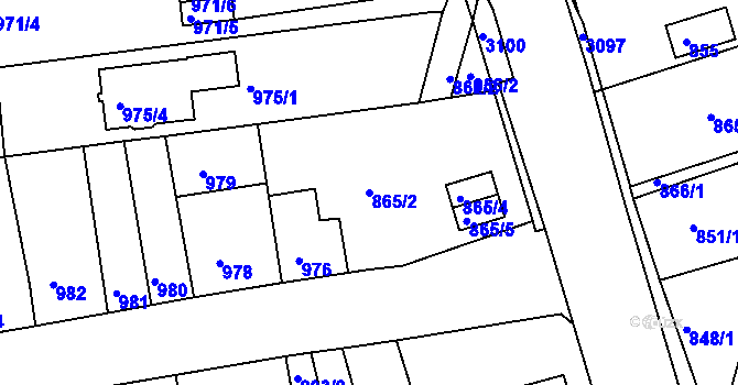 Parcela st. 865/2 v KÚ Jundrov, Katastrální mapa