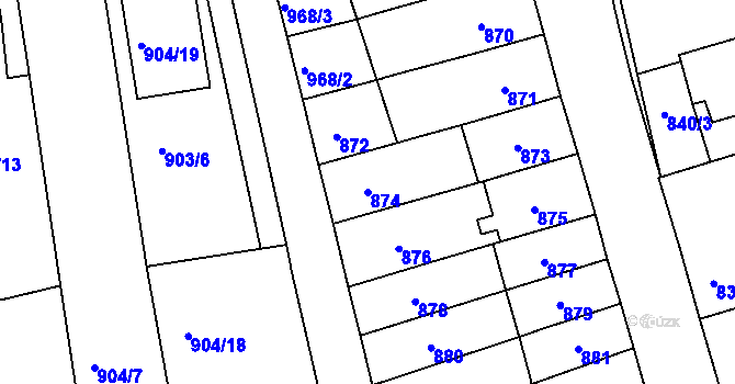 Parcela st. 874 v KÚ Jundrov, Katastrální mapa