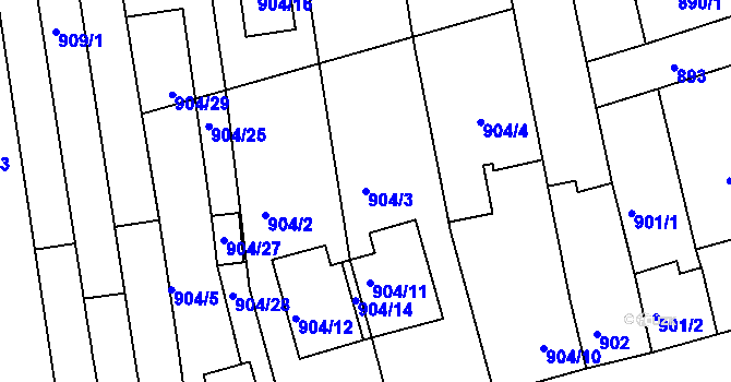 Parcela st. 904/3 v KÚ Jundrov, Katastrální mapa