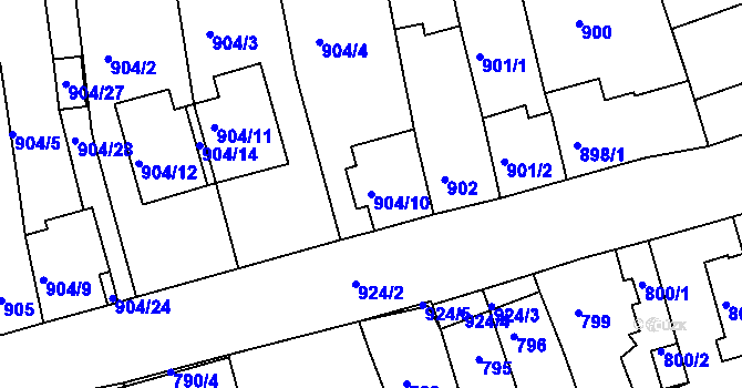 Parcela st. 904/10 v KÚ Jundrov, Katastrální mapa