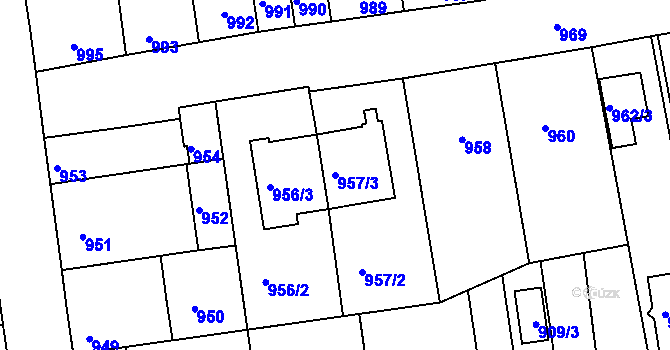 Parcela st. 957/3 v KÚ Jundrov, Katastrální mapa