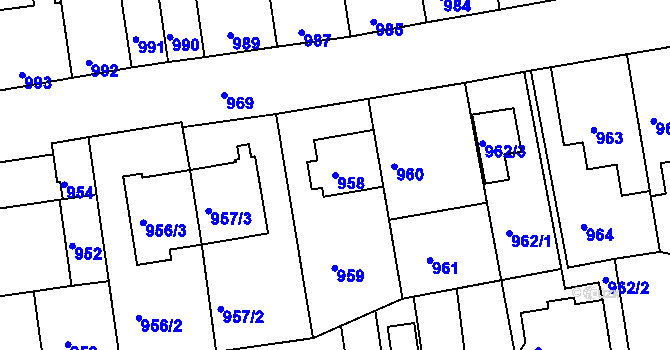 Parcela st. 958 v KÚ Jundrov, Katastrální mapa