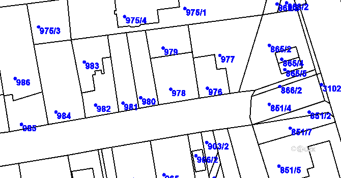 Parcela st. 978 v KÚ Jundrov, Katastrální mapa