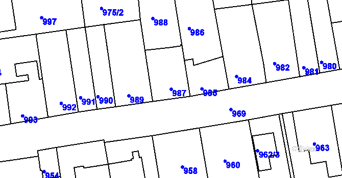 Parcela st. 987 v KÚ Jundrov, Katastrální mapa