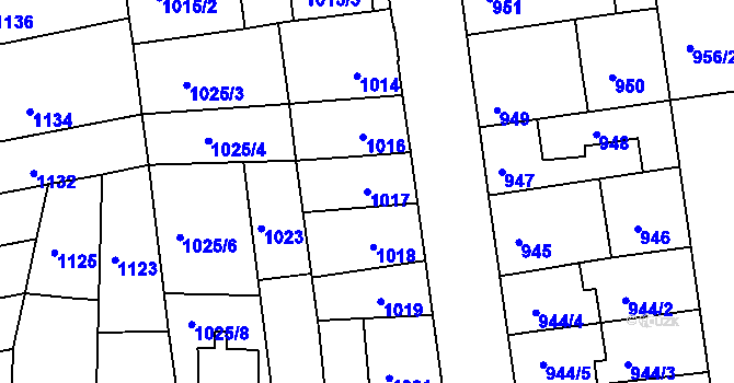 Parcela st. 1017 v KÚ Jundrov, Katastrální mapa