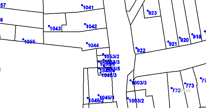 Parcela st. 1053/2 v KÚ Jundrov, Katastrální mapa