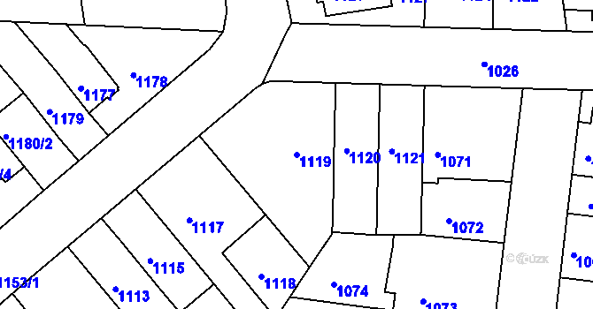 Parcela st. 1119 v KÚ Jundrov, Katastrální mapa