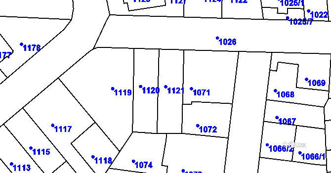 Parcela st. 1121 v KÚ Jundrov, Katastrální mapa