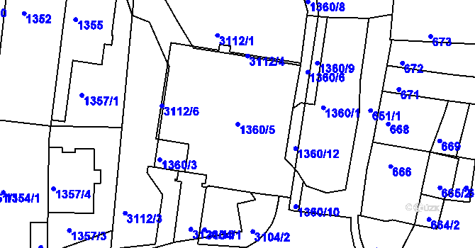 Parcela st. 1360/5 v KÚ Jundrov, Katastrální mapa