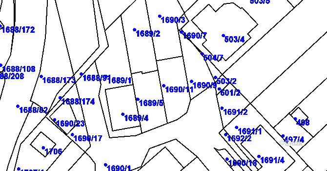 Parcela st. 1690/11 v KÚ Jundrov, Katastrální mapa