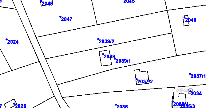 Parcela st. 2038 v KÚ Jundrov, Katastrální mapa