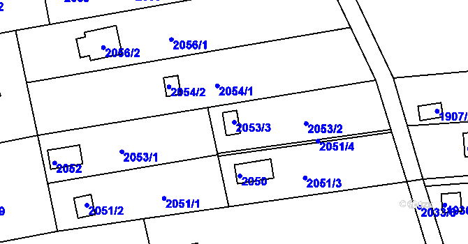 Parcela st. 2053/3 v KÚ Jundrov, Katastrální mapa