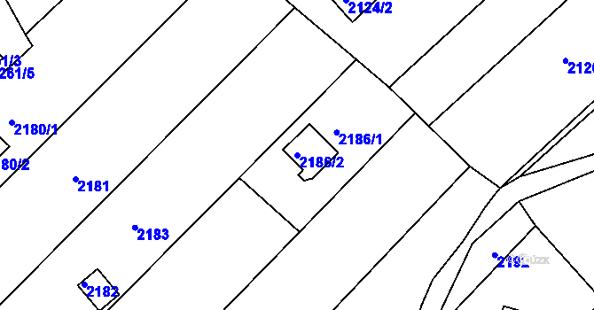Parcela st. 2186/2 v KÚ Jundrov, Katastrální mapa